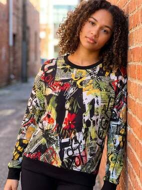 Jolie & Joy by FCT With Love Graffiti Print Long Sleeve Sweater  Size XL